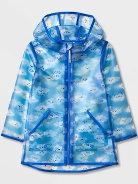 Cat & Jack Blue Cloud Print Hooded Raincoat